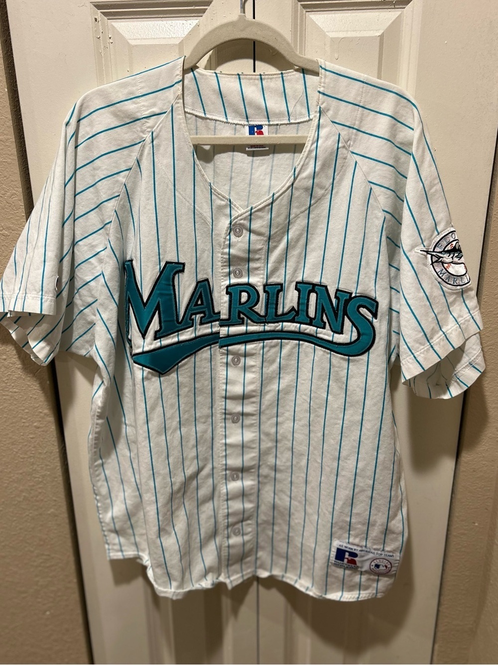 Vintage Florida Marlins MLB Baseball Jersey Pinstripe Made in USA , XL